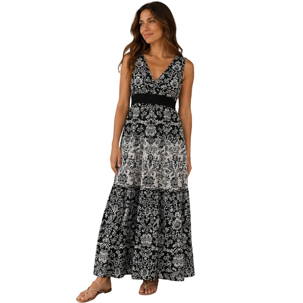 Charter Club Tiered Maxi Dress Size 10 Crochet Empire Waist Resort Wedding Guest